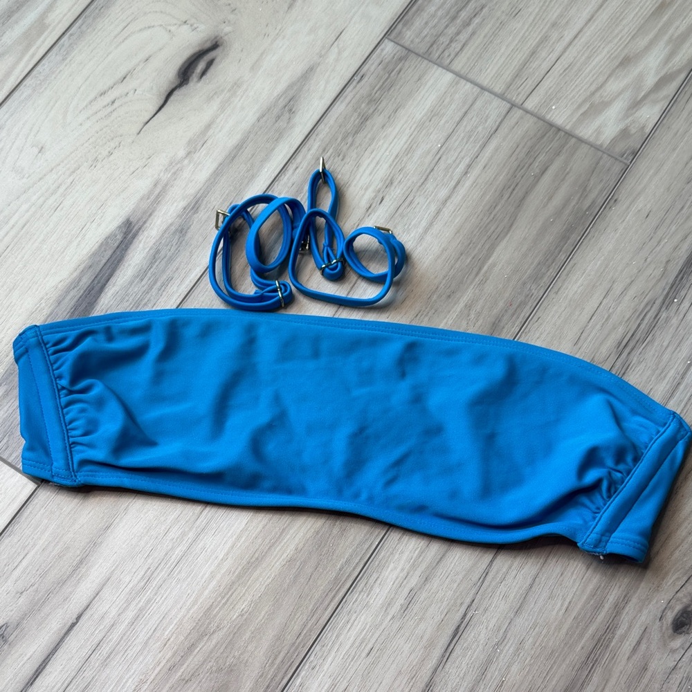 Blue bandeau swim top